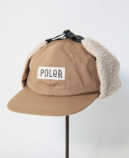 POLER �ݡ��顼 FURRY FONT CANVAS FLAP CAP (BEIGE)