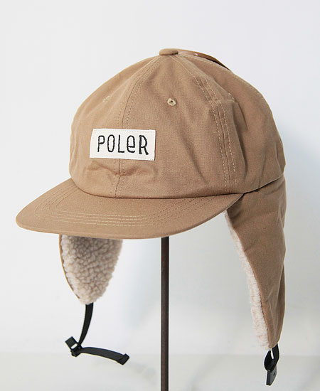 POLER �ݡ��顼 FURRY FONT CANVAS FLAP CAP (BEIGE)