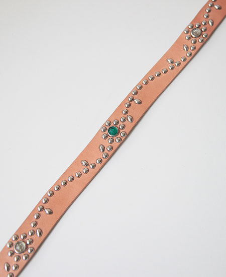ڼVINTAGE STYLE LEATHER STUDS NARROW BELT - FLOWER - (TAN)