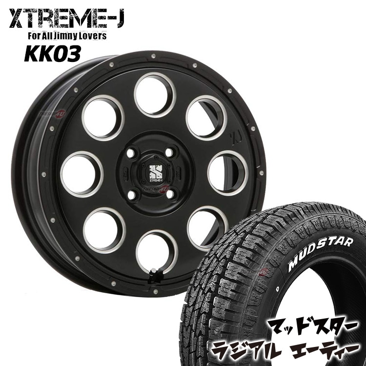 XTREME-J KK03 14x4.5J 4/100 ET45 サテンブラックミルド マッドスター RADIAL A/T 165/65R14 ホワイトレター 新品タイヤ＆アルミホイール4本セット