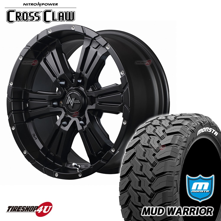 NITRO POWER CROSS CLAW 16x6.5J 6/139.7+38 SGBPD MONSTA MUD WARRIOR 215/70R16 ホワイトレター 新品タイヤ＆アルミホイール4本セット 