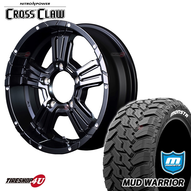 NITRO POWER CROSS CLAW 16x6.0J 5/139.7-5 SGBRP MONSTA MUD WARRIOR 215/70R16 ホワイトレター 新品タイヤ＆アルミホイール4本セット 