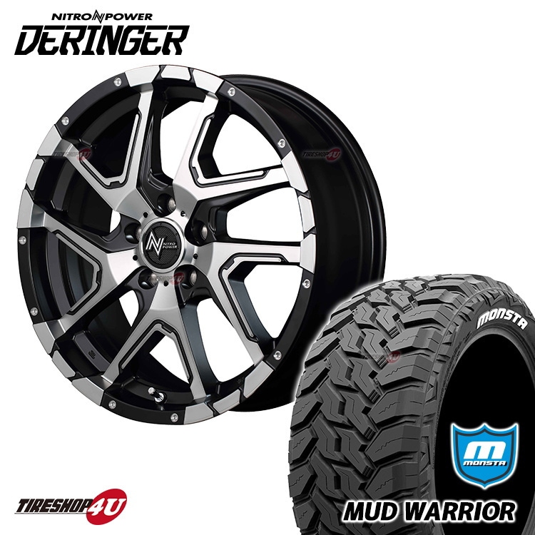 NITRO POWER DERINGER 16x7.0J 5/114.3+40 SGBKP MONSTA MUD WARRIOR 215/70R16 ホワイトレター 新品タイヤ＆アルミホイール4本セット 