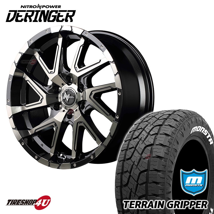 NITRO POWER DERINGER 17x8.0J 6/139.7+20 BKM MONSTA TERRAIN GRIPPER 285/70R17 ホワイトレター 新品タイヤ＆アルミホイール4本セット 