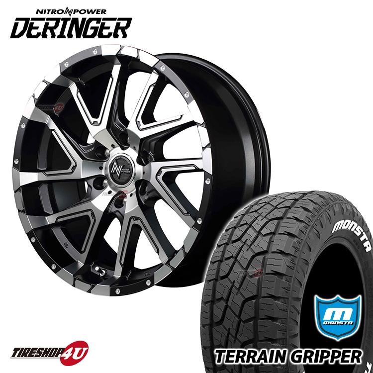 NITRO POWER DERINGER 17x8.0J 6/139.7+20 SGBKP MONSTA TERRAIN GRIPPER 265/65R17 ホワイトレター 新品タイヤ＆アルミホイール4本セット 