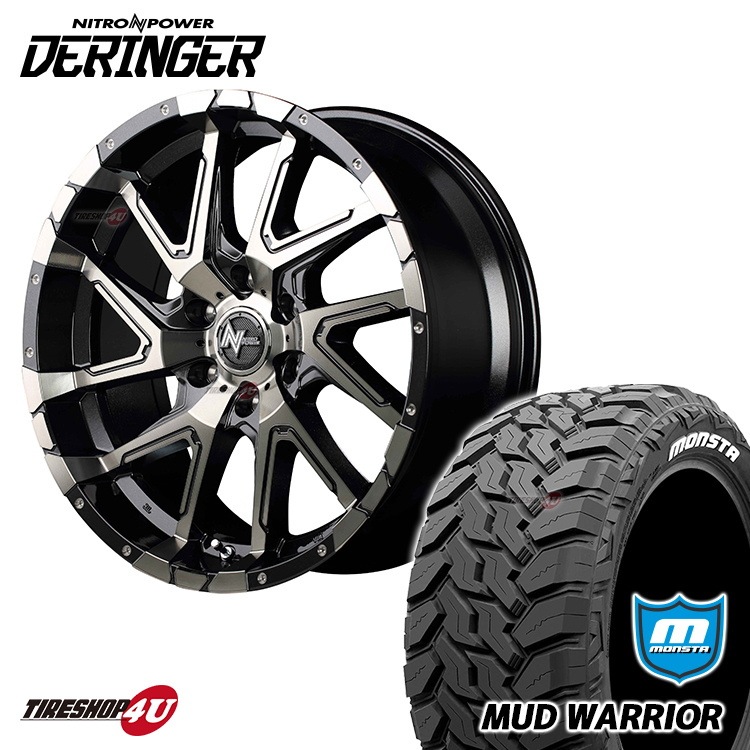 NITRO POWER DERINGER 17x8.0J 6/139.7+20 BKM MONSTA MUD WARRIOR 265/65R17 ホワイトレター 新品タイヤ＆アルミホイール4本セット 