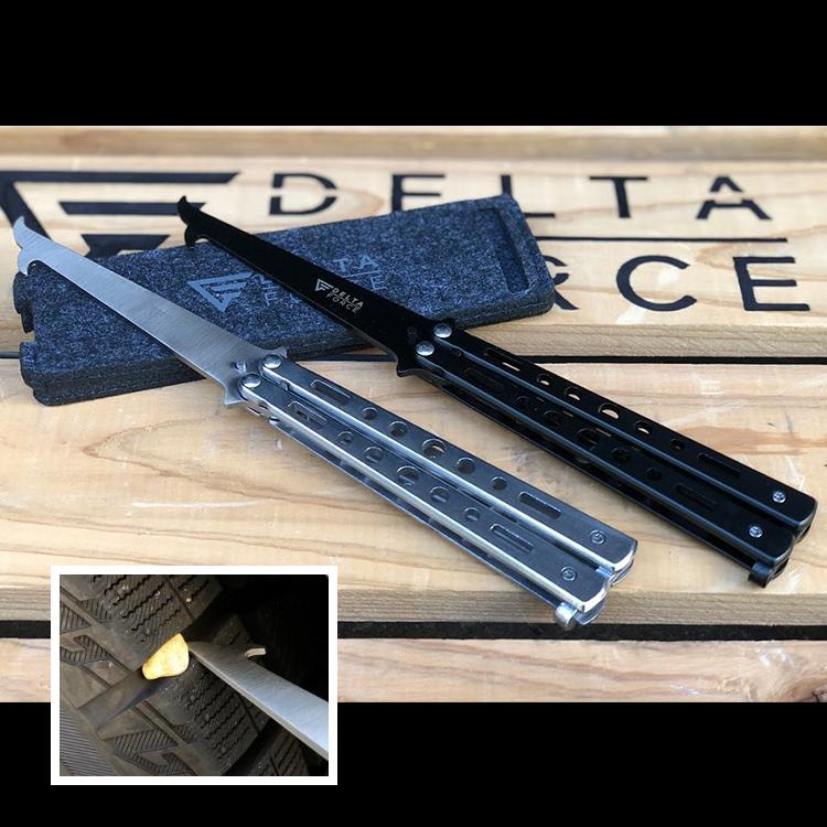 DELTA FORCE デルタフォース STONE PICK ストーンピック 選べる2色 ブラック シルバー ロゴ入り タイヤ溝 石 除去ツール 石取り フックツール ストーンリムーバー コンパクト フォールディング 折り畳み【代引き不可】
