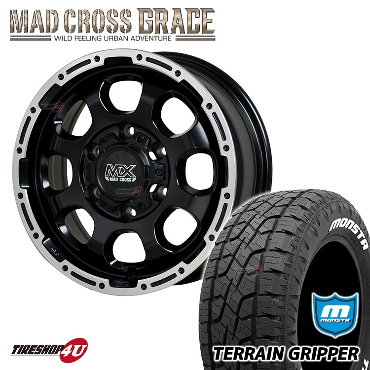 MAD CROSS GRACE 17x8.0J 6/139.7 +20 GB/P MONSTA TERRAIN GRIPPER 285/70R17 LT モンスタ ホワイトレター A/T FJクルーザー 8J 新品 タイヤ＆アルミホイール4本セット