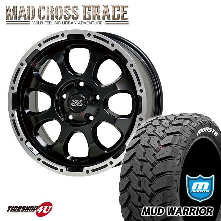 MAD CROSS GRACE 16x7.0J 5/114.3 +38 GB/P MONSTA MUD WARRIOR 215/70R16 モンスタ マッドウォーリア M/T ホワイトレター 新品 タイヤ＆アルミホイール4本セット