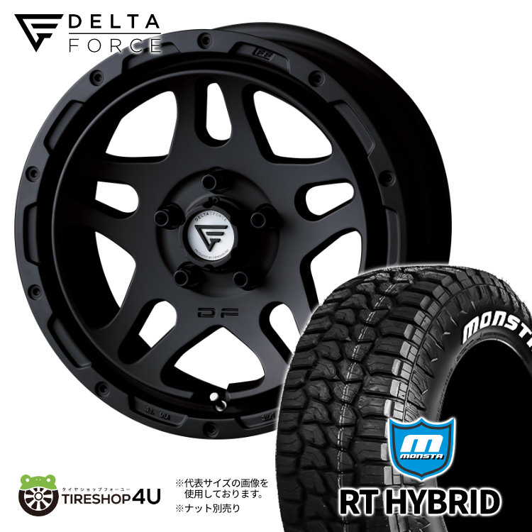 DELTA FORCE OVERLANDER 16x7.0 5/114.3 +35 MB マットブラック MONSTA RT HYBRID 215/65R16 109/107Q C RWL ホワイトレター 新品 タイヤ＆ホイール 4本セット