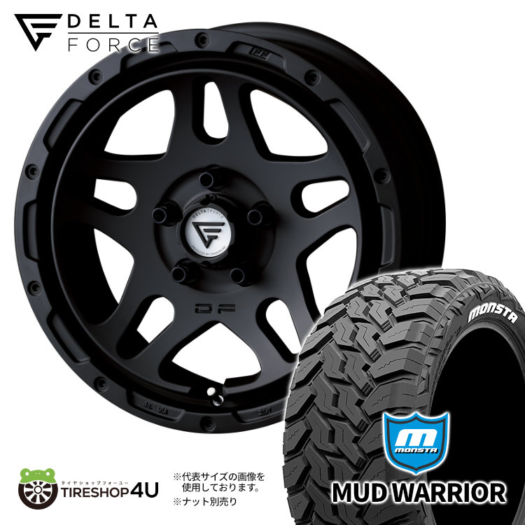 DELTA FORCE OVERLANDER 16x7.0 5/114.3 +35 MB マットブラック MONSTA MUD WARRIOR 215/70R16 107/105Q 8PR LT ホワイトレター 新品 タイヤ＆ホイール 4本セット