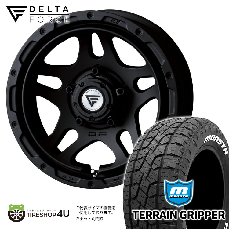 DELTA FORCE OVERLANDER 16x6.0 5/139.7 -5 MB マットブラック MONSTA TERRAIN GRIPPER 215/70R16 107/105Q LT ホワイトレター 新品 タイヤ＆ホイール 4本セット