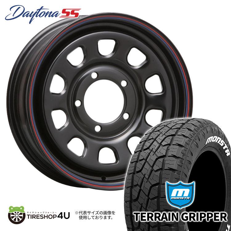 【即納】 MLJ DAYTONA SS 16x7.0J 5/114.3 +35 ブラック 赤青ライン MONSTA TERRAIN GRIPPER 215/70R16 107/105Q LT ホワイトレター デリカD5 など 新品 タイヤホイール4本セット