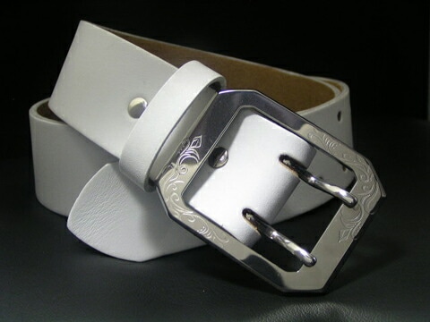 【受注生産品】チタン バックル ベルト 幅40mm TYPE-A ホワイト色本革ベルト  下腹部 肌荒れ ベルト