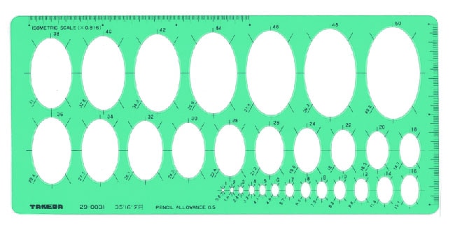 テンプレート ダ円定規(アイソメトリック用)【29-0031】
