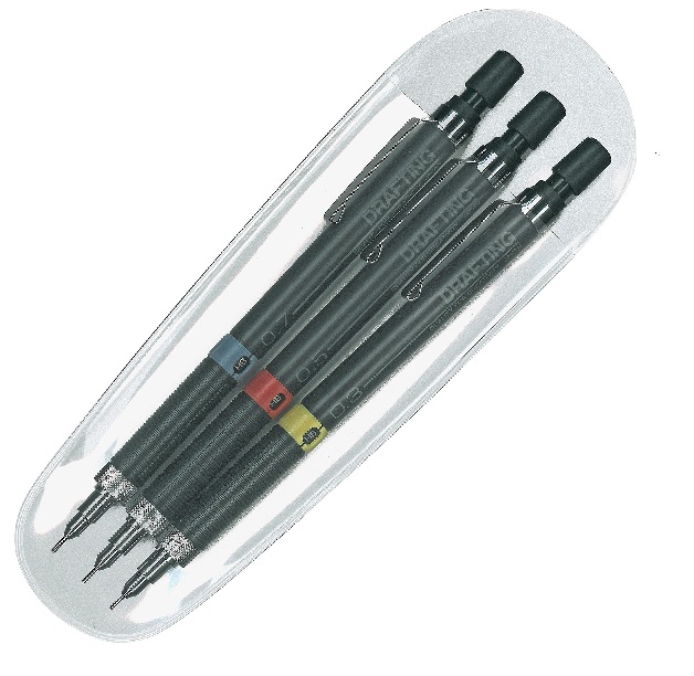 製図用 シャープペンシル 固定式 硬度表示付き 【3本組セット】 0.3mm 0.5mm 0.7mm