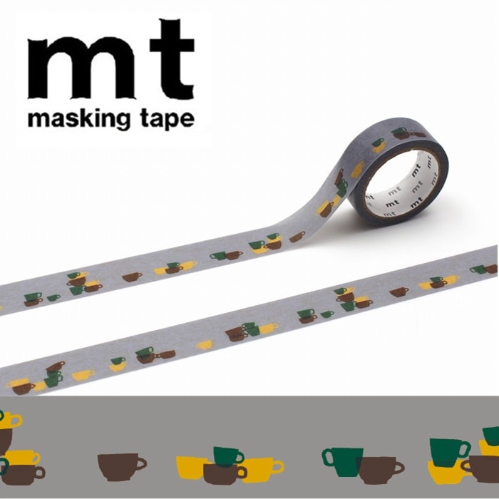 【メール便OK】mt カモ井加工紙 1P mt upcycle 重なるティーカップ マスキングテープ サイズ：幅15mm×長さ5m