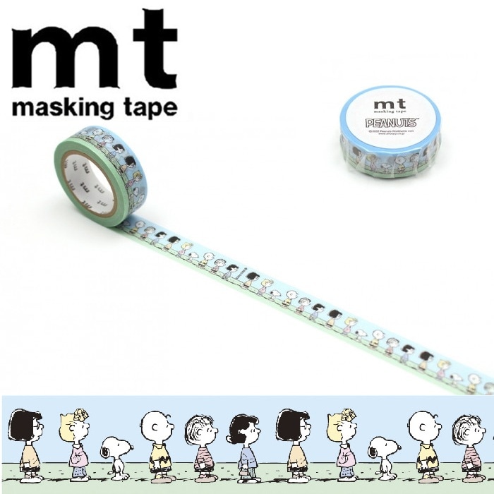 【メール便OK】mt カモ井加工紙 1P Peanuts 行列 マスキングテープ サイズ：幅15mm×長さ5m