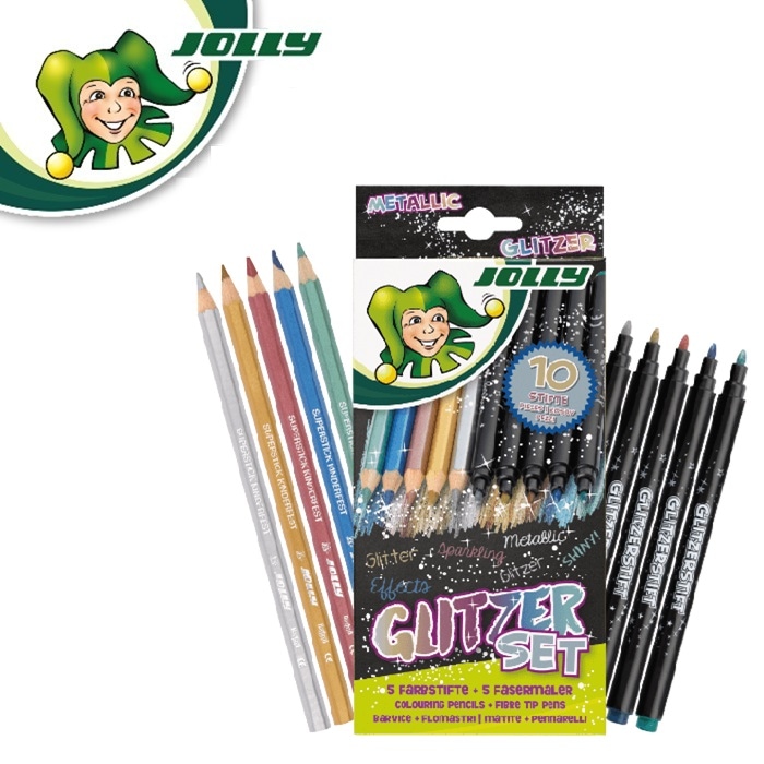 JOLLY ジョリー グリッターセット チップペン 80612 色鉛筆 5本 ペン 5本 