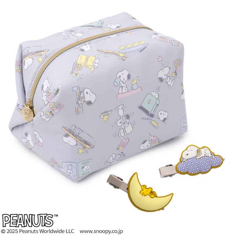 SNOOPY ふわふわBIGポーチ ＆ すやすや前髪クリップ2個セット