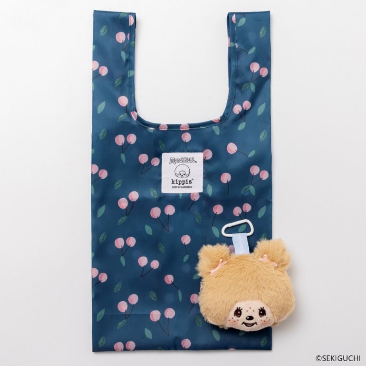 モンチッチ×kippis ぬいぐるみチャーム付きエコバッグ　NAVY