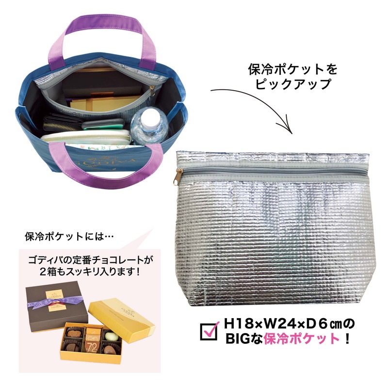 【&ROSY アンドロージー 2022年9月号 雑誌付録】ゴディバ日本上陸50周年記念限定保冷ポケットつき高級ミニトート