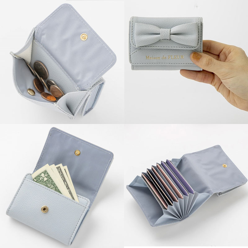 【メゾンドフルール ムック本 付録】メゾンドフルール リボンカードケース グレイッシュブルー