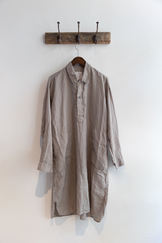 HTS (HARROW TOWN STORES) | LINEN PLAIN WORK BUTTON P/O LONG SHIRT