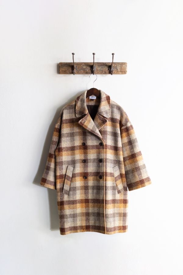 ARMEN アーメン | WOOL CHECK OVERSIZED MIDI PEA COAT WITH LINING