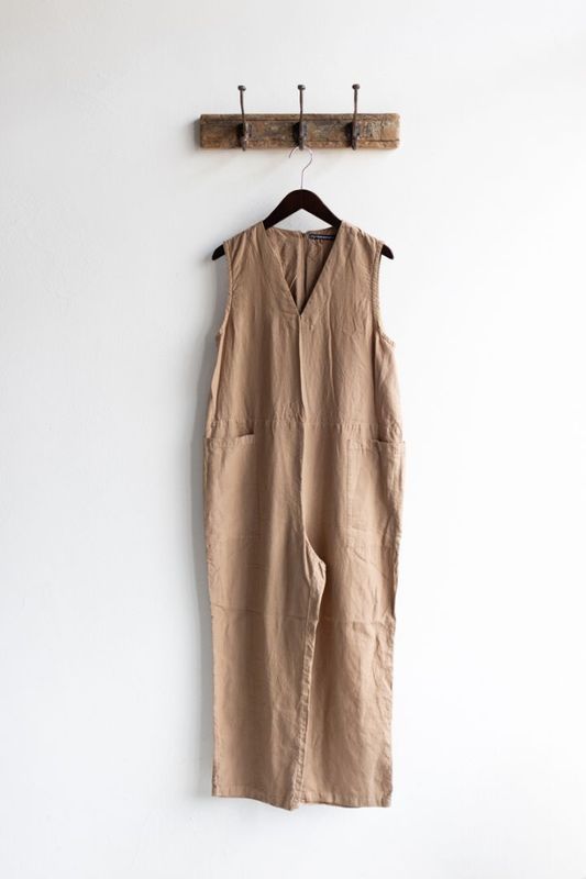 TIGRE BROCANTE ティグルブロカンテ | 80/1 リネンVネックボックスサロペット Col : BRベージュ