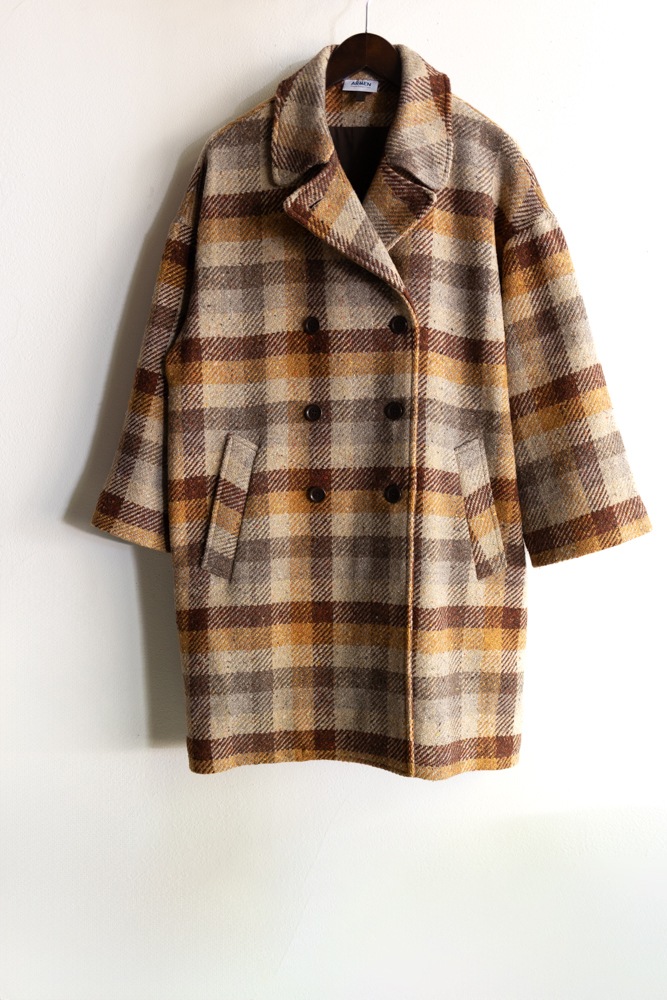 ARMEN アーメン | WOOL CHECK OVERSIZED MIDI PEA COAT WITH LINING