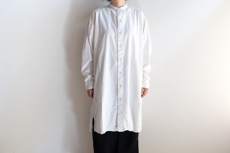 ARMEN アーメン | 40'S POPLIN UTILTY BANDED COLLAR LONG SHIRT