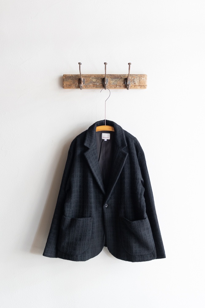 Honnetオネットリネンショールカラージャケット Honnete オネット | Short Coat Jacket_Shadow Check 公式通販
