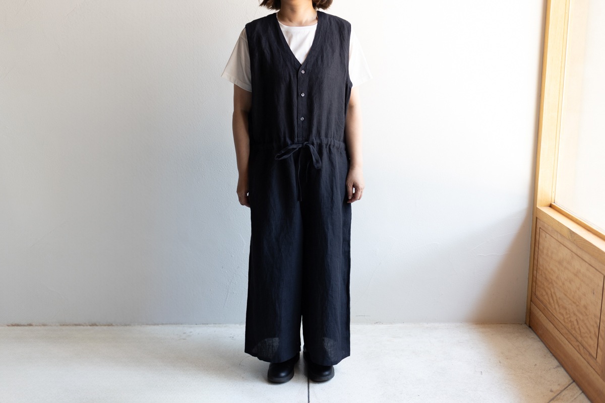 SOIL ソイル | 60s LINEN PLAIN NO/SL OVERALLS Col : BLACK 公式通販