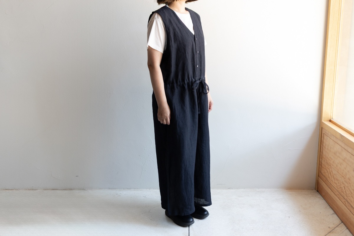 SOIL ソイル | 60s LINEN PLAIN NO/SL OVERALLS Col : BLACK 公式通販