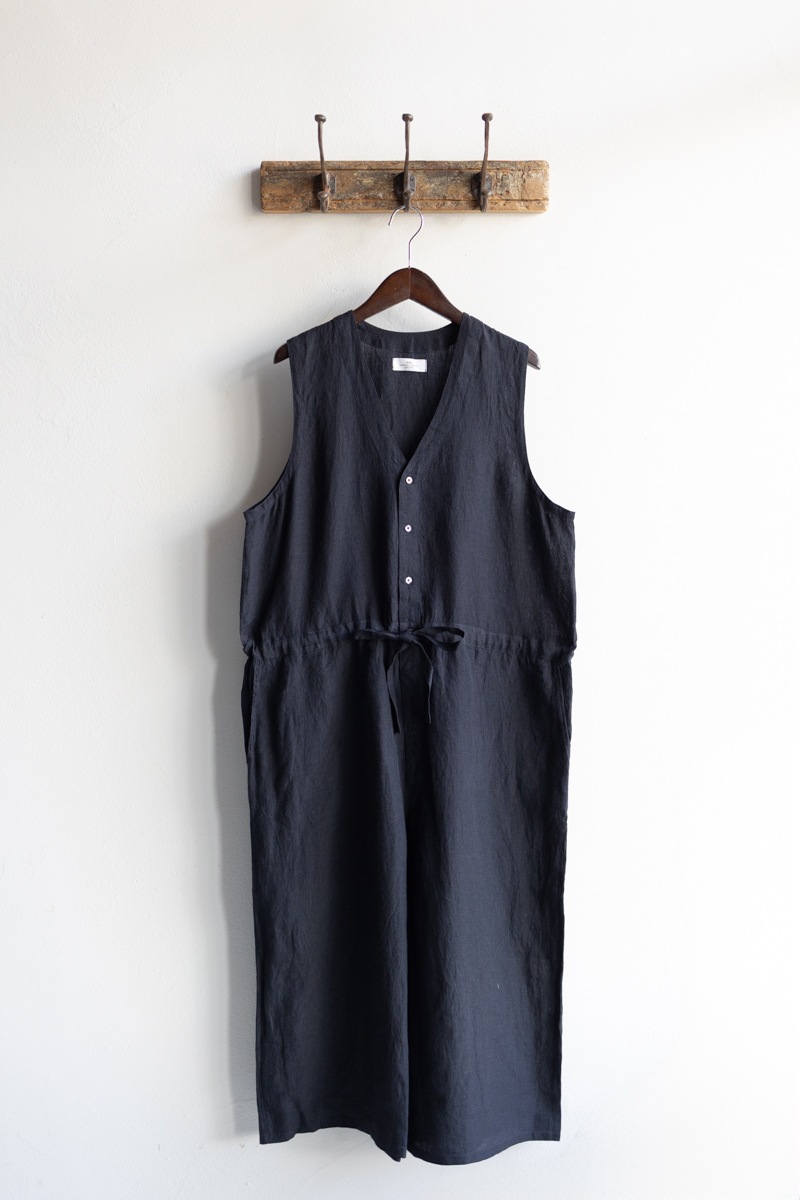 SOIL ソイル | 60s LINEN PLAIN NO/SL OVERALLS Col : BLACK 公式通販