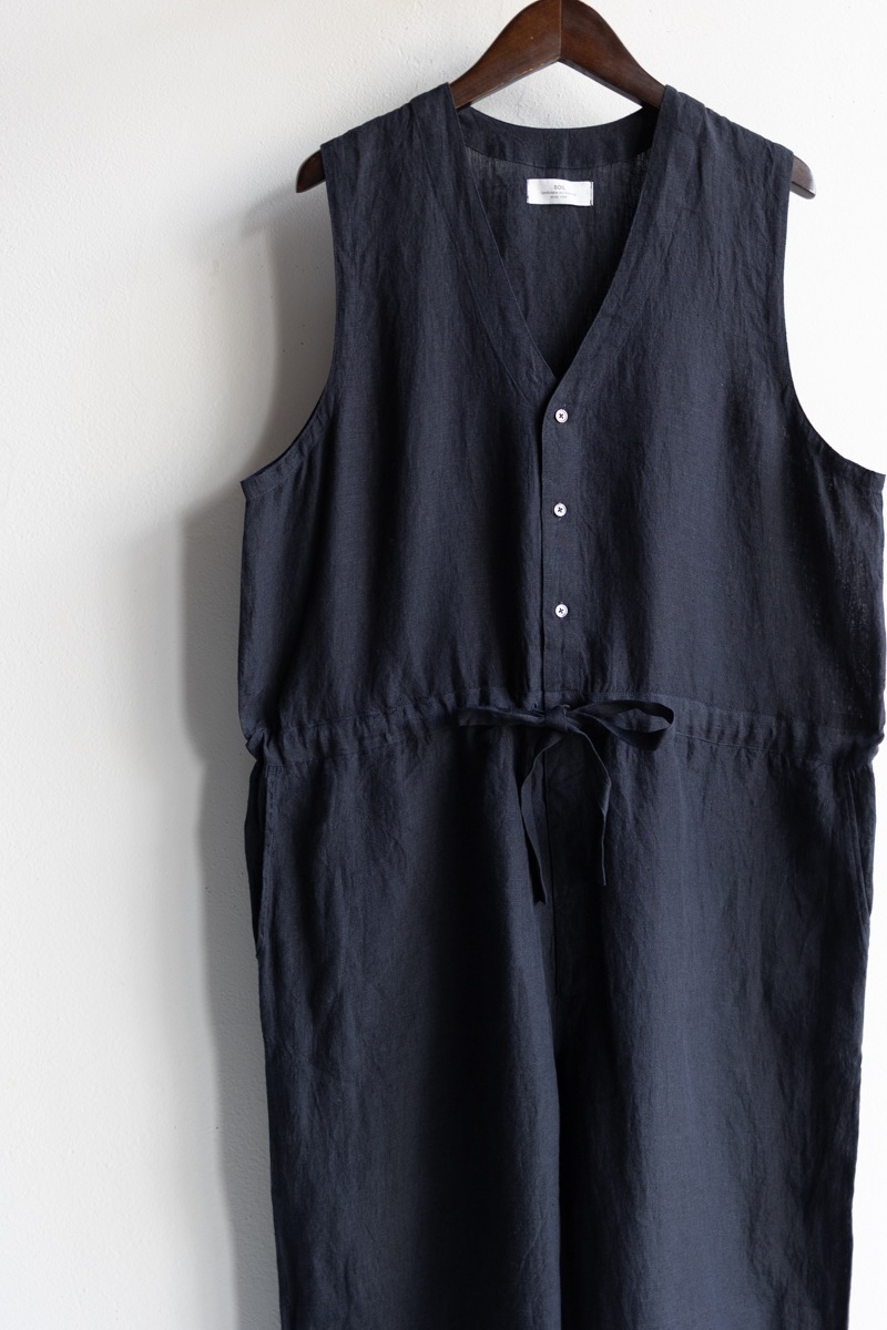 SOIL ソイル | 60s LINEN PLAIN NO/SL OVERALLS Col : BLACK 公式通販