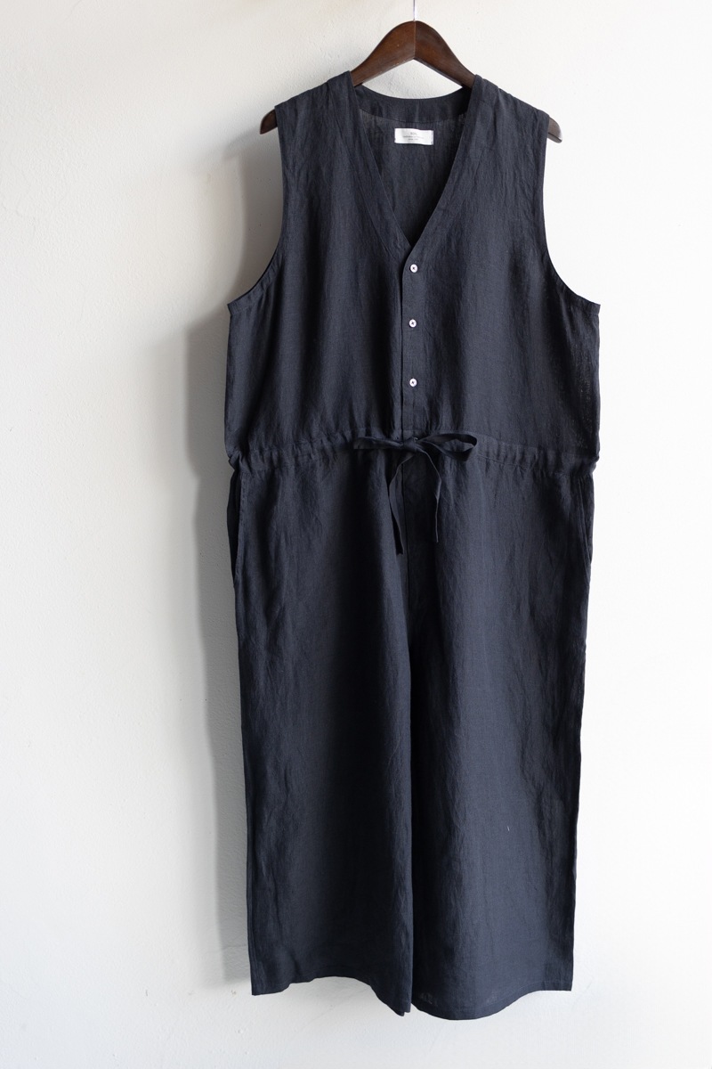 SOIL ソイル | 60s LINEN PLAIN NO/SL OVERALLS Col : BLACK 公式通販