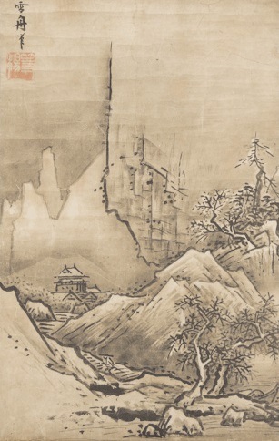 掛け軸 ・複製画 『国宝 秋冬山水図(冬)』雪舟筆 ・軸長さ1240