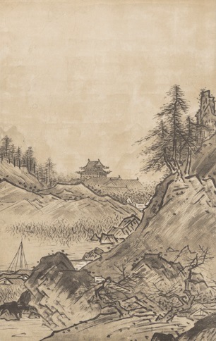 「秋冬山水図(冬)」　雪舟等楊　掛け軸 掛軸　複製　共箱あり 秋冬山水図(冬)」 雪舟等楊 掛け軸 掛軸 複製 共箱あり