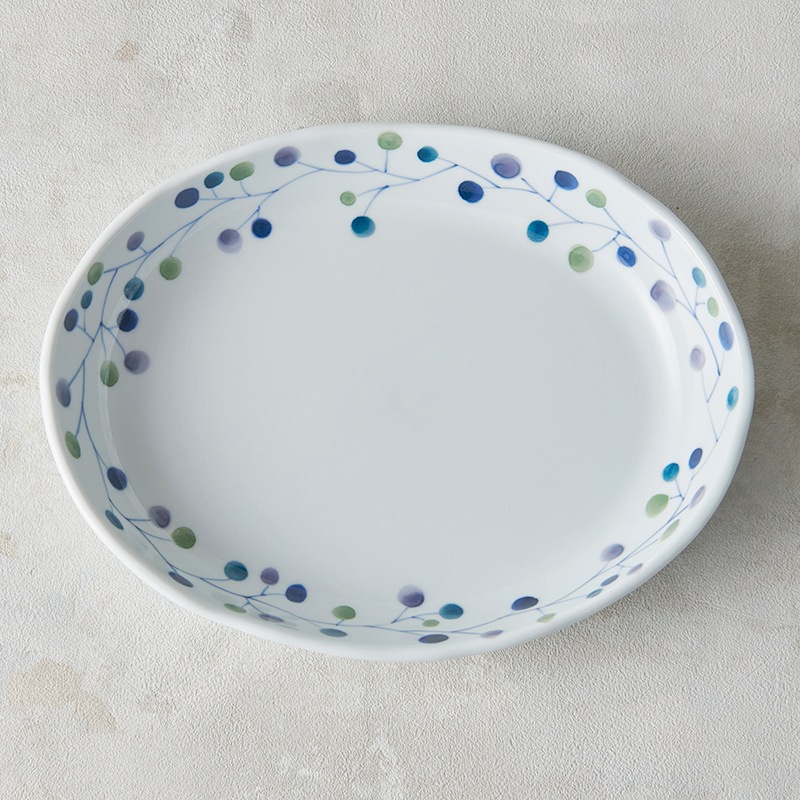砥部焼 大西陶芸】オーバルプレート(L) ツリーナッツ | タイプ別,皿