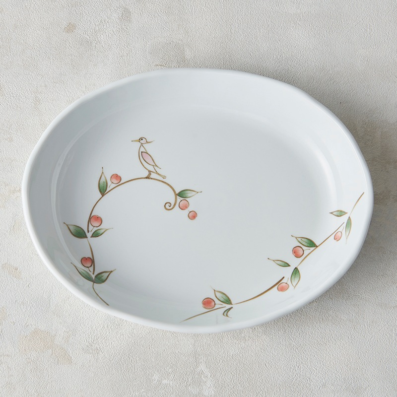 砥部焼 大西陶芸】オーバルプレート(L) シラサギ(赤) | タイプ別,皿