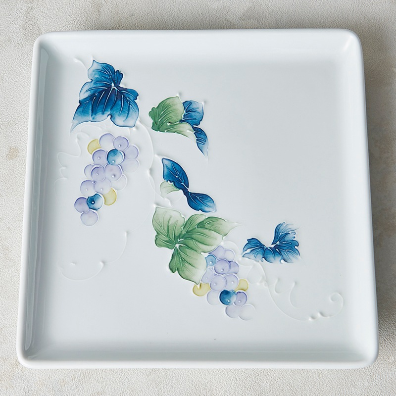 砥部焼 大西陶芸 イッチン 角皿 4点セット 砥部焼 大西陶芸】スクエアプレート イッチンブドウ | タイプ別,皿