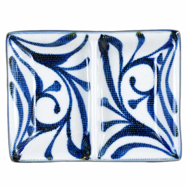 砥部焼 梅山窯 布目仕切り皿（唐草）【和食器通販e-tobeyaki.com】