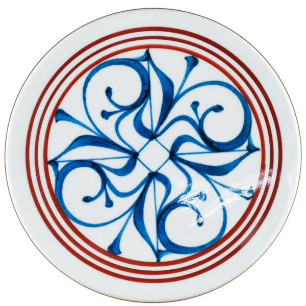 砥部焼 梅山窯 6寸丸皿（4つ唐草）【和食器通販e-tobeyaki.com】