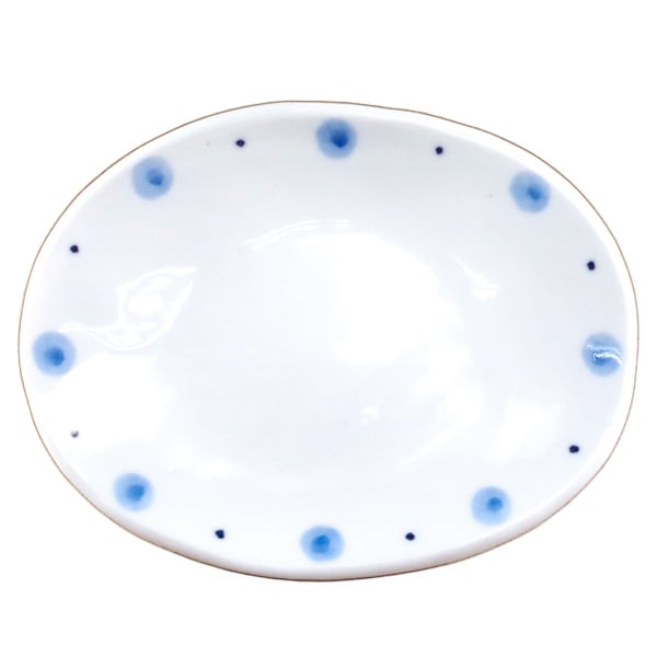 砥部焼 岡田陶房 楕円皿（点文） 【和食器通販e-tobeyaki.com】