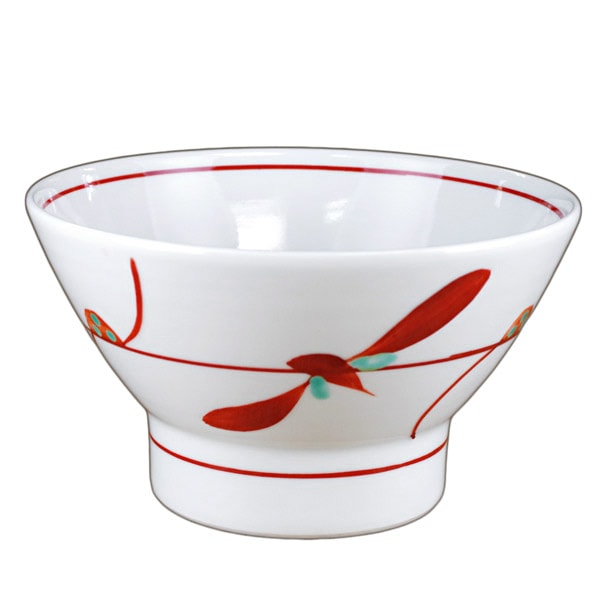 砥部焼・梅山窯・ごはん茶碗（大）朱笹【和食器通販e-tobeyaki.com】