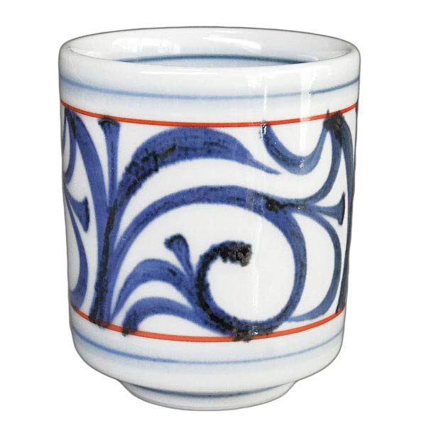 砥部焼 梅山窯 切立湯呑み（朱線唐草文）【和食器通販e-tobeyaki.com】