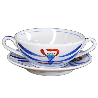 砥部焼 梅山窯・スープ碗皿（朱花） 和食器通販 【e-tobeyaki.com】