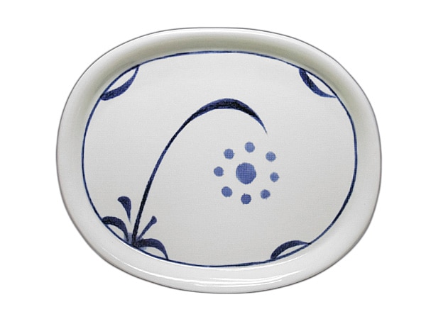 砥部焼・梅山窯・9.5寸布目楕円皿（太陽文）【和食器通販e-tobeyaki.com】